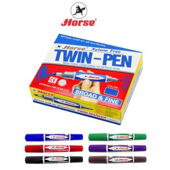 HORSE (ตราม้า) ปากกาเคมี  มาร์คเกอร์ 2 หัว ตราม้า  สีเดียว TWIN-PEN (12ด้าม/กล่อง) จำนวน 1 กล่อง - เขียวอ่อน