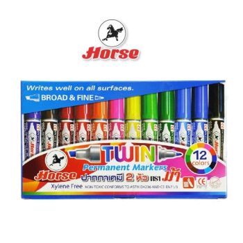 HORSE ตราม้า ชุดปากกาเคมี 2หัว TWIN-PEN - 12สี (1x1) กล่อง