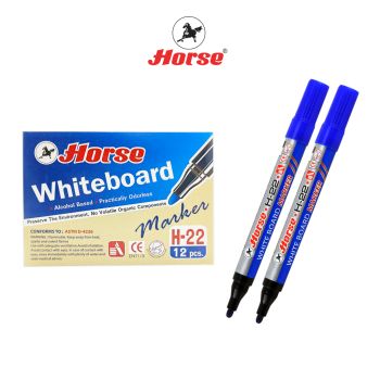 HORSE ตราม้า ปากกาไวท์บอร์ด H-22 แบบหัวกลม - หลายสี (บรรจุ12ด้าม/กล่อง) จำนวน 1 กล่อง - น้ำเงิน