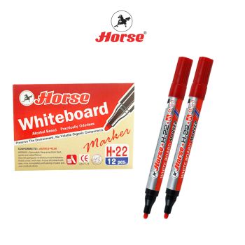 HORSE ตราม้า ปากกาไวท์บอร์ด H-22 แบบหัวกลม - หลายสี (บรรจุ12ด้าม/กล่อง) จำนวน 1 กล่อง - แดง