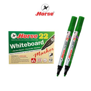 HORSE ตราม้า ปากกาไวท์บอร์ด H-22 แบบหัวกลม - หลายสี (บรรจุ12ด้าม/กล่อง) จำนวน 1 กล่อง - เขียว