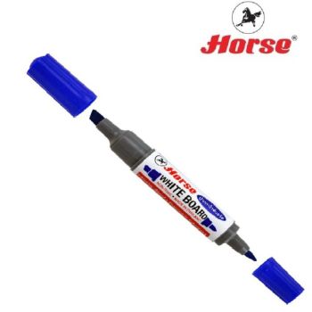 HORSE ตราม้า ปากกาไวท์บอร์ด 2 หัว สีเดียว จำนวน 1 ด้าม - สีน้ำเงิน