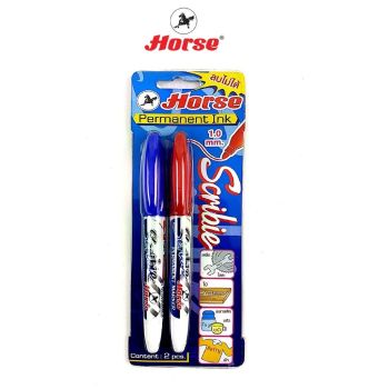 Horse (ตราม้า )ชุดปากกาเคมี หัวเดียว Scribie H-42 ชุด 2  สี จำนวน 1 ชุด - สีน้ำเงิน-ดำ