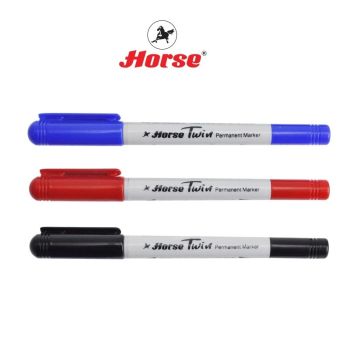 HORSEตราม้า ปากกาเคมี 2หัว หัวกลม 2มม./4มม. H-41     จำนวน 1ด้าม - น้ำเงิน