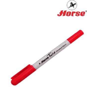 HORSEตราม้า ปากกาเคมี 2หัว หัวกลม 2มม./4มม. H-41     จำนวน 1ด้าม - แดง