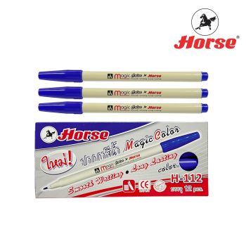 HORSE (ตราม้า) ปากกาสีน้ำ (ปากกาเมจิก) ตราม้า แบบสีเดี่ยว น้ำเงิน/ดำ/แดง H-112 จำนวน 12 ด้าม/กล่อง - สีน้ำเงิน