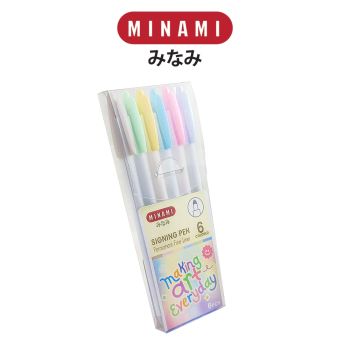 MINAMI (มินามิ) ปากกาสีน้ำ SIGNING PEN สีพาสเทล ชุด 6 สี ตรามินามิ จำนวน 1 ชุด