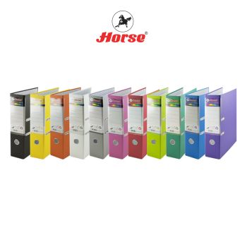 Horse ตราม้า แฟ้มสันกว้าง 3 นิ้ว ก้านยกปกกระดาษหุ้มPVC H-405 ตราม้า ขนาด F/C คละสี จำนวน 1 เล่ม - เหลือง