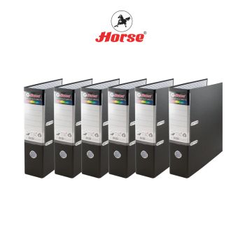 Horse (ตราม้า) แฟ้มสันกว้าง 3 นิ้ว ก้านยกปกกระดาษ หุ้มPVC  H-405 ตราม้า ขนาด F/C คละสี  แพ็คละ 6 เล่ม จำนวน 1 แพ็ค - สีดำ