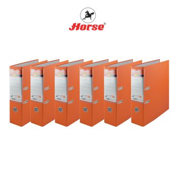 Horse (ตราม้า) แฟ้มสันกว้าง 3 นิ้ว ก้านยกปกกระดาษ หุ้มPVC  H-405 ตราม้า ขนาด F/C คละสี  แพ็คละ 6 เล่ม จำนวน 1 แพ็ค - สีส้ม
