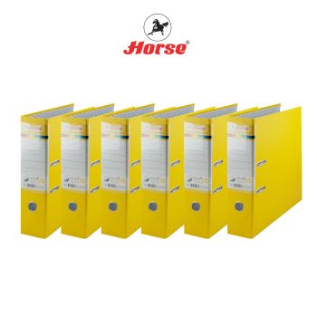 Horse (ตราม้า) แฟ้มสันกว้าง 3 นิ้ว ก้านยกปกกระดาษ หุ้มPVC  H-405 ตราม้า ขนาด F/C คละสี  แพ็คละ 6 เล่ม จำนวน 1 แพ็ค - สีเหลือง