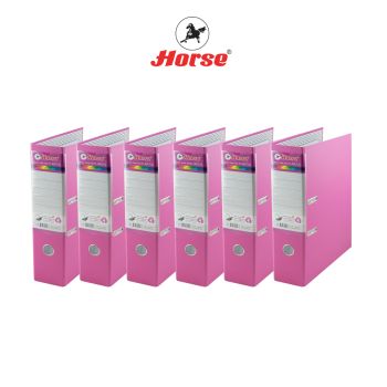 Horse (ตราม้า) แฟ้มสันกว้าง 3 นิ้ว ก้านยกปกกระดาษ หุ้มPVC  H-405 ตราม้า ขนาด F/C คละสี  แพ็คละ 6 เล่ม จำนวน 1 แพ็ค - สีชมพู