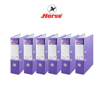 Horse (ตราม้า) แฟ้มสันกว้าง 3 นิ้ว ก้านยกปกกระดาษ หุ้มPVC  H-405 ตราม้า ขนาด F/C คละสี  แพ็คละ 6 เล่ม จำนวน 1 แพ็ค - สีม่วง