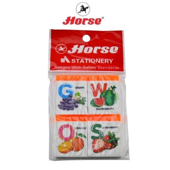 Horse ตราม้า ยางลบดินสอ A B C ลายการ์ตูนผลไม้ ก้อนสี่เหลี่ยม บรรจุ 4 ก้อน/แพ็ค จำนวน 1 แพ็ค