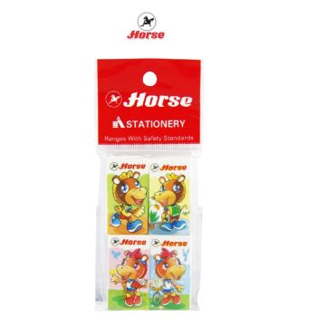 Horse ตราม้า ยางลบดินสอ ก้อนสี่เหลี่ยม ลายการ์ตูน ALEX H-20  บรรจุ 4 ก้อน/แพ็ค จำนวน 1 แพ็ค