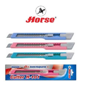 Horse (ตราม้า) มีดคัตเตอร์ ด้ามพลาสติก สีหวาน H-101 ตราม้า จำนวน 1 อัน/แพ็ค