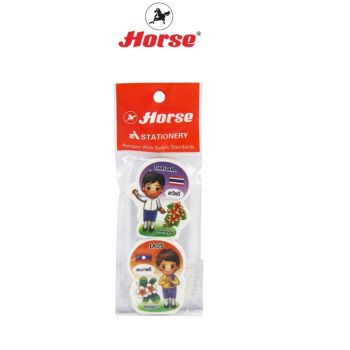 Horse ตราม้า ยางลบดินสอ ก้อนทรงไดคัส พิมพ์ลายการ์ตูน ลาย AEC H-03 บรรจุ 2 ก้อน/แพ็ค จำนวน 1 แพ็ค