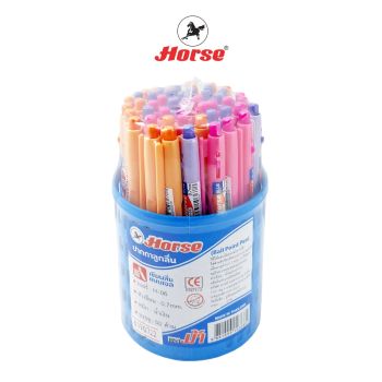 HORSE(ตราม้า) ปากกาลูกลื่น 0.7มม. H-06 - หมึกน้ำเงิน  คละสี (บรรจุ 50 ด้าม/กระป๋อง) จำนวน 1 กระป๋อง