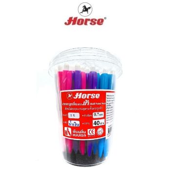 HORSE ตราม้า ปากกาลูกลื่นแบบกด 0.7 ตราม้า H-15   จำนวน 40 ด้าม/  กระป๋อง จำนวน 1 กระป๋อง