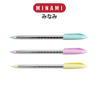 MINAMI (มินามิ) ปากกาลูกลื่น แบบปลอก สีพาสเทล 0.5 มม. MI-07  ตรามินามิ หมึกน้ำเงิน บรรจุ 3 ด้าม จำนวน 1 แพ็ค