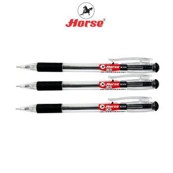 Horse(ตราม้า) ปากกาลูกลื่น กด ตราม้า 0.7 mm. H-801 ด้ามใส มีสีน้ำเงิน/ดำ/แดง จำนวน 1 ด้าม - หมึกดำ