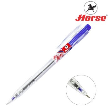 Horse(ตราม้า) ปากกาลูกลื่น แบบกด  0.7 mm.  ตราม้า H-901 ด้ามใส จำนวน 1 ด้าม - หมึกน้ำเงิน
