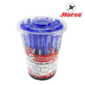 Horse (ตราม้า) ปากกาลูกลื่น แบบกด  0.7 mm.  ตราม้า H-901 ด้ามใส  บรรจุ 48 ด้าม/กระป๋อง จำนวน 1 กระป๋อง - หมึกน้ำเงิน