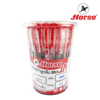 Horse (ตราม้า) ปากกาลูกลื่น แบบกด  0.7 mm.  ตราม้า H-901 ด้ามใส  บรรจุ 48 ด้าม/กระป๋อง จำนวน 1 กระป๋อง - หมึกแดง