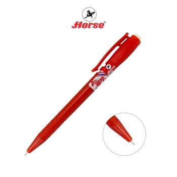 Horse (ตราม้า) ปากกาลูกลื่น แบบกด  0.7 mm.  ตราม้า H-902 ด้ามสีทึบ จำนวน 1 ด้าม - สีแดง
