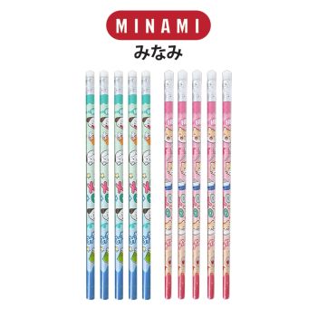 MINAMI (มินามิ) ดินสอดำ  HB  แท่งกลม ลายการ์ตูน มินามิ แพ็ค 5 แท่ง คละลาย   จำนวน 1 แพ็ค