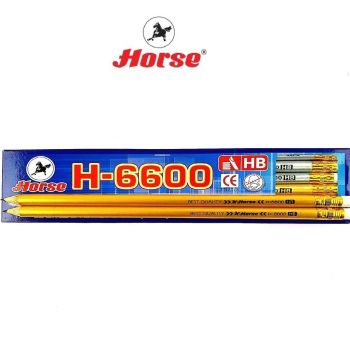 Horse ตราม้า ดินสอดำ HB แท่งกลม สีทอง มียางลบ H-6600 บรรจุ 12 แท่ง/กล่อง จำนวน 1 กล่อง