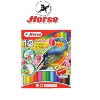 HORSE (ตราม้า) สีไม้ ดินสอสีไม้ แท่งสั้น พร้อมกบเหลา ตราม้า 12 สี  H-500 จำนวน 1 กล่ิง