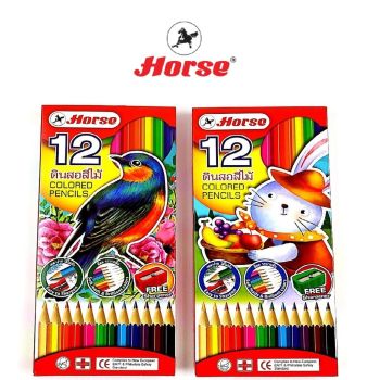 HORSE ตราม้า ดินสอสีไม้ยาว 12สี+กบเหลา กล่องแดง จำนวน 1 กล่อง