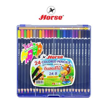 HORSE (ตราม้า) สีไม้ ดินสอสีไม้ แท่งยาว 24สี + ดินสอ 2B ด้ามดำ จำนวน 1 กล่อง