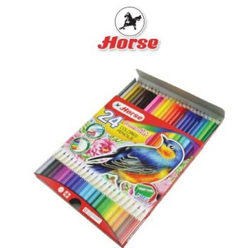 HORSE (ตราม้า ) สีไม้ ดินสอสีไม้ยา ว ตราม้า  24สี + กบเหลา กล่องแดง จำนวน 1 กล่อง