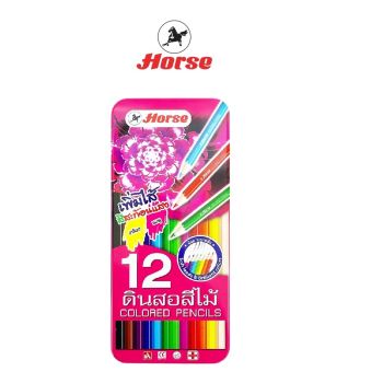 HORSE( ตราม้า) ดินสอสีไม้ยาว 12สี+ยางลบ รุ่นใหม่ ตราม้า  กล่องเหล็ก จำนวน 1 กล่อง