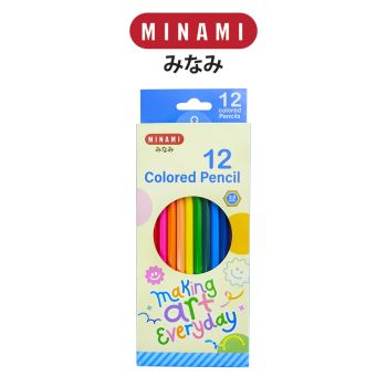 MINAMI (มินามิ) ดินสอสี สีไม้ยาว 12 สี แท่งเหลี่ยม ตรามินามิ กล่องกระดาษ จำนวน 1 กล่อง