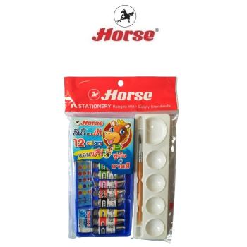 HORSE ตราม้า สีน้ำ 12สี  กล่องพลาสติก  ฟรี ยางลบ+ถาดสี+ภู่กัน  จำนวน 1 ชุด