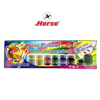 HORSE ตราม้า สีโปสเตอร์ชุด 6 สี H-02 กล่องน้ำเงิน พร้อมพู่กัน จำนวน 1 กล่อง