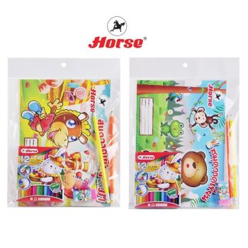 HORSEตราม้า ชุดสมุดวาดเขียน+สีไม้+ดินสอ+ยางลบ จำนวน 1 ชุด