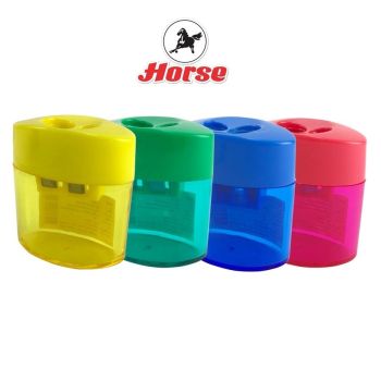 Horse ตราม้า กบเหลาดินสอ 2 รู แบบพลาสติก H-859-1 คละสี จำนวน 1 ตัว