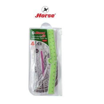HORSEชุดเรขาคณิตแบบพลาสติก 4 ชิ้น H-2069 ตราม้า บรรจุ 1x1 ชุด จำนวน 1 ชุด - สีใส