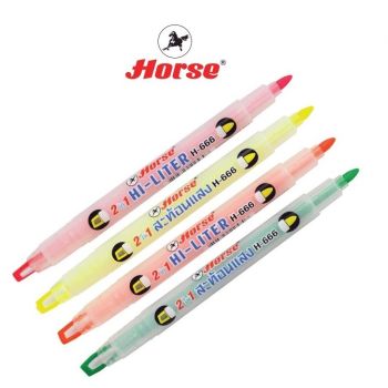 HORSE (ตราม้า) ปากกาเน้นข้อความ 2หัว สีเดียว 2IN1 H-666 ตราม้า  คละสี จำนวน 1 ด้าม