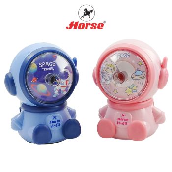 Horse (ตราม้า)  เครื่องเหลาดินสอ ลายการ์ตูน มนุษย์อวกาศ สีหวาน H-611 ตราม้า จำนวน 1 เครื่อง/ คละสี