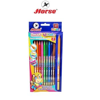 HORSE (ตราม้า) สีแท่ง ยาว WOODLESS  ไส้สีจัมโบ้ 12 สี H-2020 + กบเหลา ตราม้า  1 กล่อง