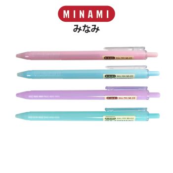 MINAMI (มินามิ) ปากกาลูกลื่น 0.5 mm. MI-03 สีพาสเทล ตรามินามิ แพ็ค 2 ด้าม  หมึกน้ำเงิน จำนวน 1 แพ็ค