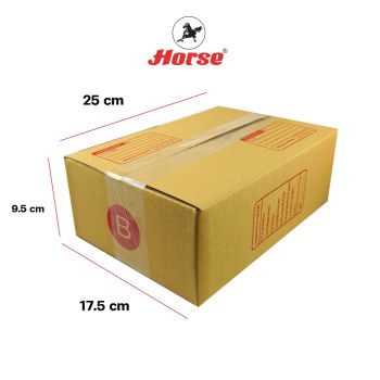 กล่องไปรณีย์สีน้ำตาล/กล่องพัสดุ/กล่องกระดาษ/กล่องบรรจุภัณฑ์ เบอร์ B ขนาด 17.65X25X9.5 cm.ตราม้า Horse จำนวน 10ใบ/แพ็ค จำนวน 1 แพ็ค