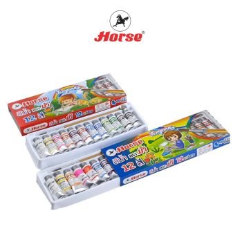 Horse (ตราม้า) สีน้ำหลอดอะลูมิเนียม+พู่กัน ตราม้า ชุด 12 สี จำนวน 1กล่อง