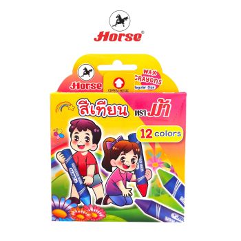 Horse ตราม้า สีเทียน ขนาดแท่งกลาง 12 สี จำนวน 1 กล่อง