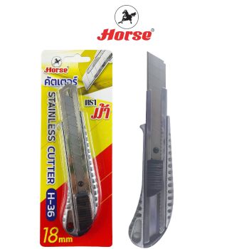 HORSE ตราม้า มีดคัตเตอร์ตัดกระดาษ แบบด้ามโลหะ ตราม้า H-36  ขนาด 18 MM.จำนวน 1แพ็ค